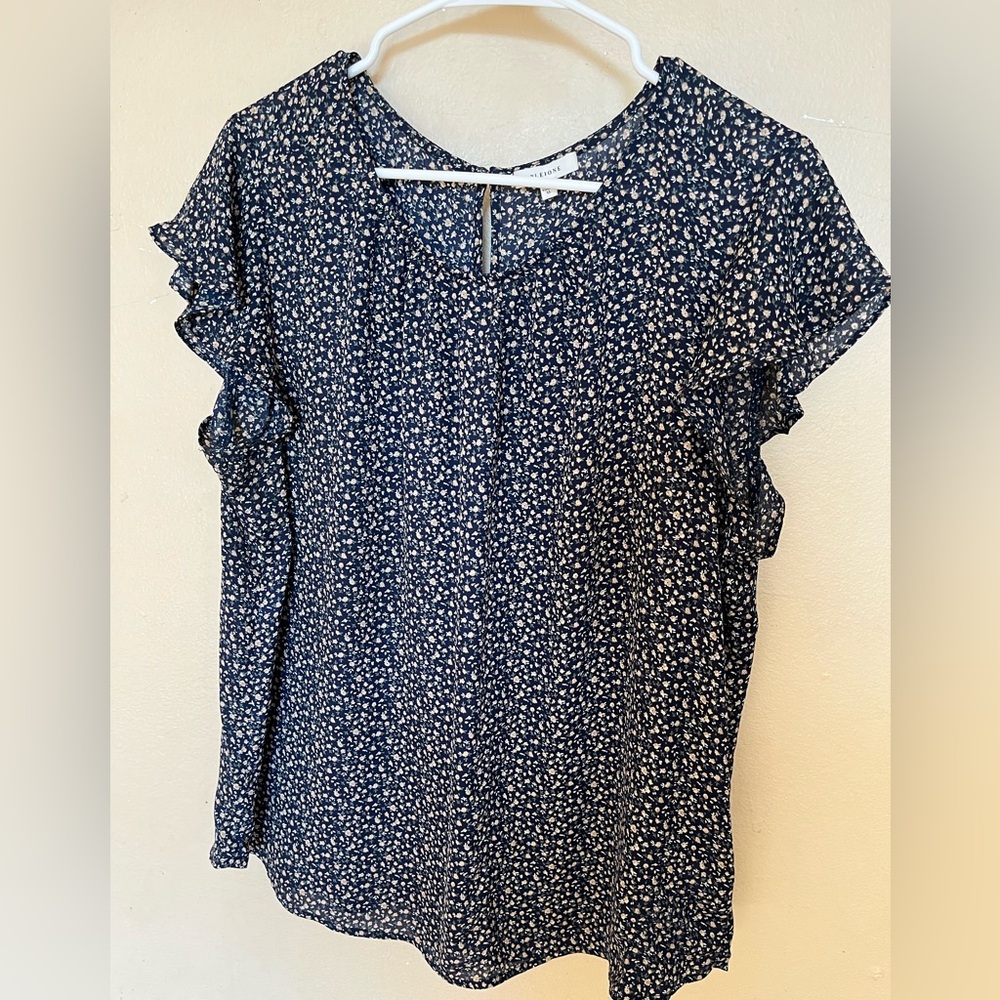Pleione Cap Flutter Sleeve Floral Blouse size XL